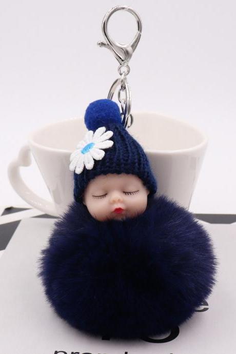 Cute Sleeping Doll Plush Key Ring Daisy Flower Woolen Hat Doll Doll Bag Car Pendant-10