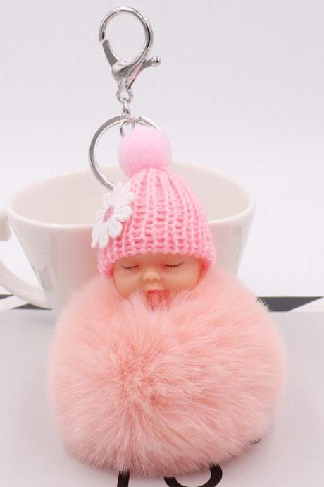 Cute Sleeping Doll Plush Key Ring Daisy Flower Woolen Hat Doll Doll Bag Car Pendant-12