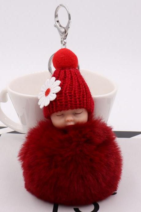 Cute Sleeping Doll Plush Key Ring Daisy Flower Woolen Hat Doll Doll Bag Car Pendant-14