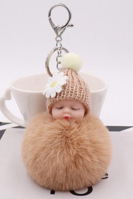 Cute Sleeping Doll Plush Key Ring Daisy Flower Woolen Hat Doll Doll Bag Car Pendant-16