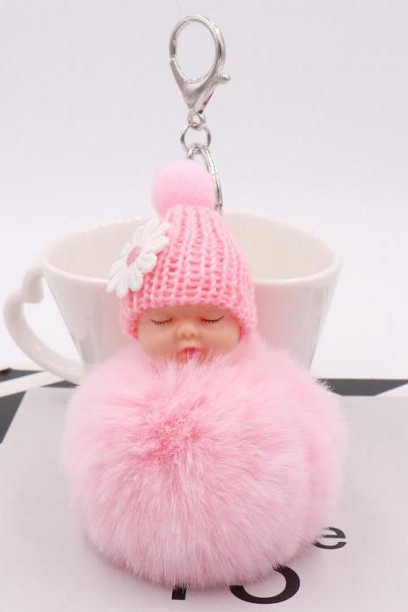 Cute Sleeping Doll Plush Key Ring Daisy Flower Woolen Hat Doll Doll Bag Car Pendant-17