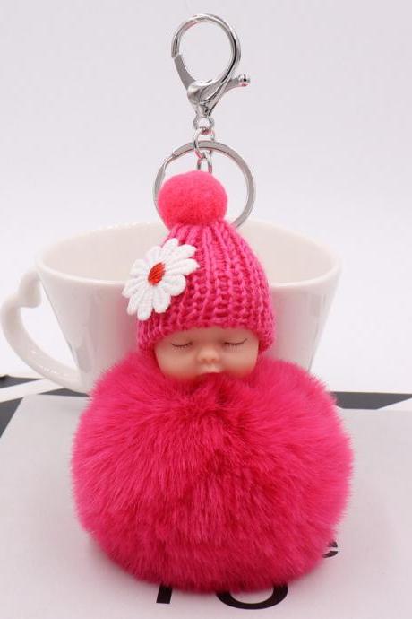 Cute Sleeping Doll Plush Key Ring Daisy Flower Woolen Hat Doll Doll Bag Car Pendant-18
