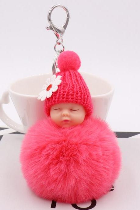 Cute Sleeping Doll Plush Key Ring Daisy Flower Woolen Hat Doll Doll Bag Car Pendant-21