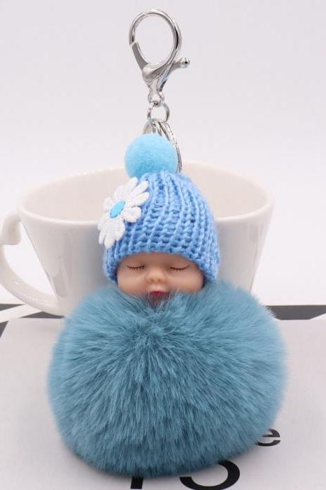 Cute Sleeping Doll Plush Key Ring Daisy Flower Woolen Hat Doll Doll Bag Car Pendant-23