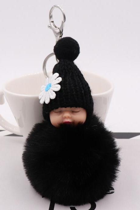 Cute Sleeping Doll Plush Key Ring Daisy Flower Woolen Hat Doll Doll Bag Car Pendant-24