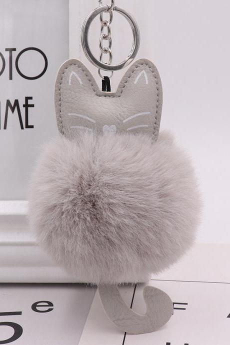 Cute Color Kitty Plush Key Ring Imitation Fur Pu Leather Kitty Doll Bag Pendant Car Pendant-5