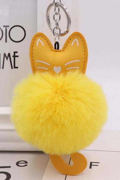 Cute Color Kitty Plush Key Ring Imitation Fur Pu Leather Kitty Doll Bag Pendant Car Pendant-6