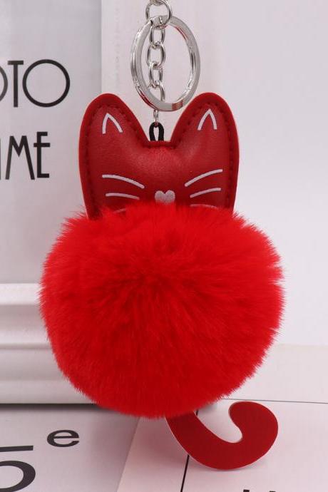 Cute Color Kitty Plush Key Ring Imitation Fur Pu Leather Kitty Doll Bag Pendant Car Pendant-9