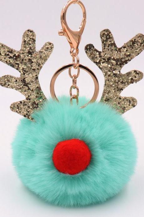 Sequin Elk Christmas Keychain Christmas Antler Plush Keychain Lady's Bag Keychain Gift-1