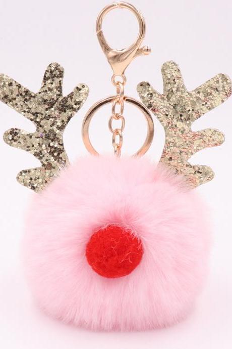 Sequin Elk Christmas Keychain Christmas Antler Plush Keychain Lady's Bag Keychain Gift-2