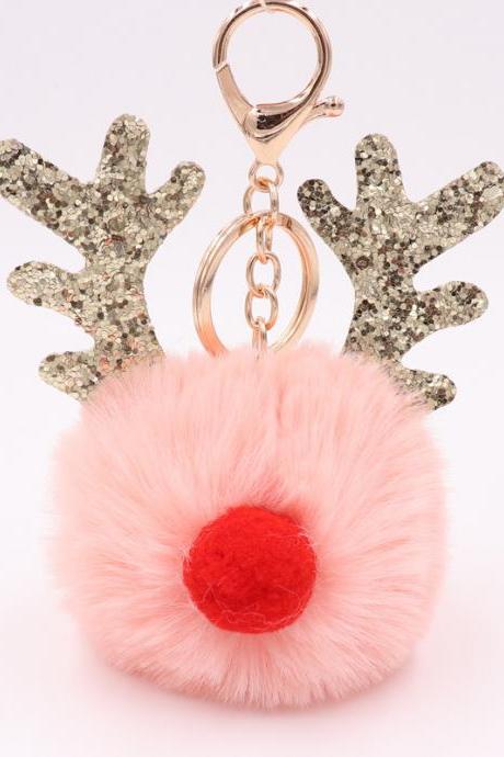 Sequin Elk Christmas Keychain Christmas Antler Plush Keychain Lady's Bag Keychain Gift-3