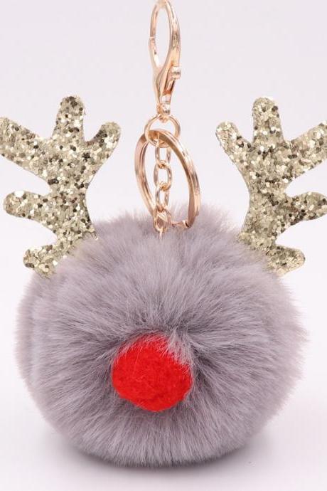 Sequin Elk Christmas Keychain Christmas Antler Plush Keychain Lady's Bag Keychain Gift-4