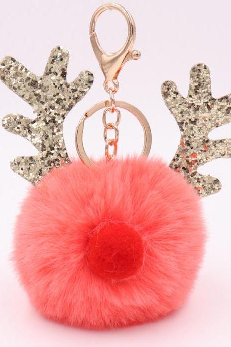 Sequin Elk Christmas Keychain Christmas Antler Plush Keychain Lady's Bag Keychain Gift-5