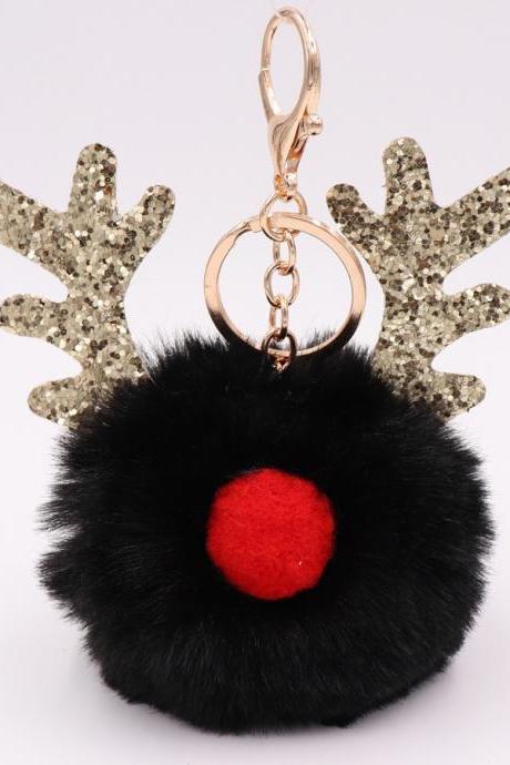 Sequin Elk Christmas Keychain Christmas Antler Plush Keychain Lady's Bag Keychain Gift-6