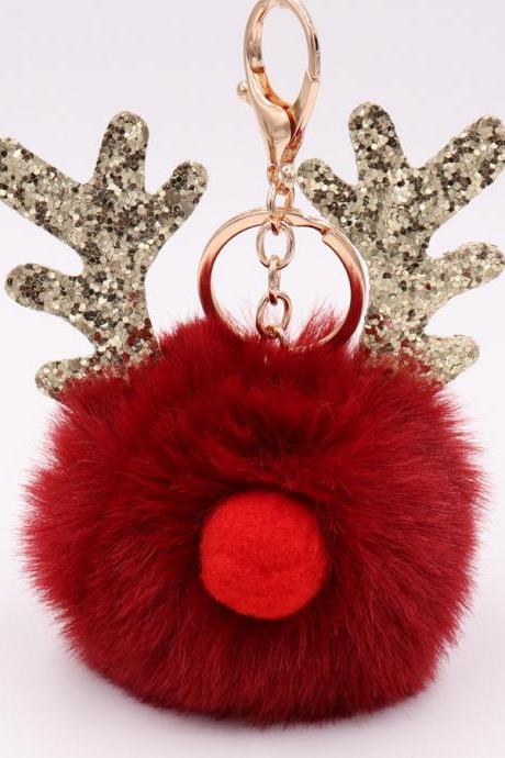 Sequin Elk Christmas Keychain Christmas Antler Plush Keychain Lady's Bag Keychain Gift-7
