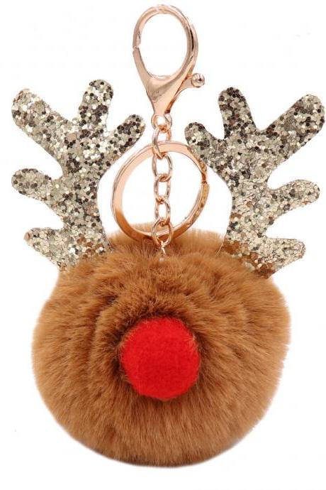 Sequin Elk Christmas Keychain Christmas Antler Plush Keychain Lady's Bag Keychain Gift-9