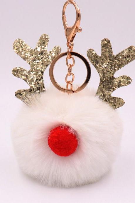 Sequin Elk Christmas Keychain Christmas Antler Plush Keychain Lady's Bag Keychain Gift-11