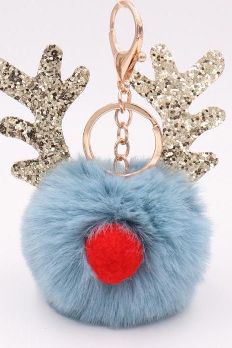 Sequin Elk Christmas Keychain Christmas Antler Plush Keychain Lady's Bag Keychain Gift-12