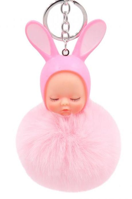 Cute Sleeping Doll Hair Ball Keychain Creative Cartoon Car Keychain Plush Doll Bag Pendant-4