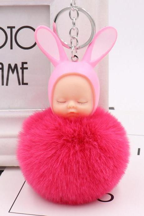 Cute Sleeping Doll Hair Ball Keychain Creative Cartoon Car Keychain Plush Doll Bag Pendant-6