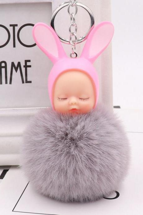 Cute Sleeping Doll Hair Ball Keychain Creative Cartoon Car Keychain Plush Doll Bag Pendant-7