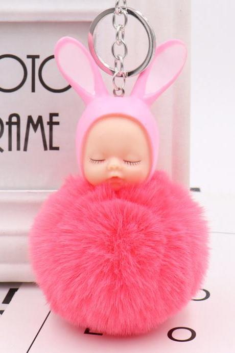 Cute Sleeping Doll Hair Ball Keychain Creative Cartoon Car Keychain Plush Doll Bag Pendant-8