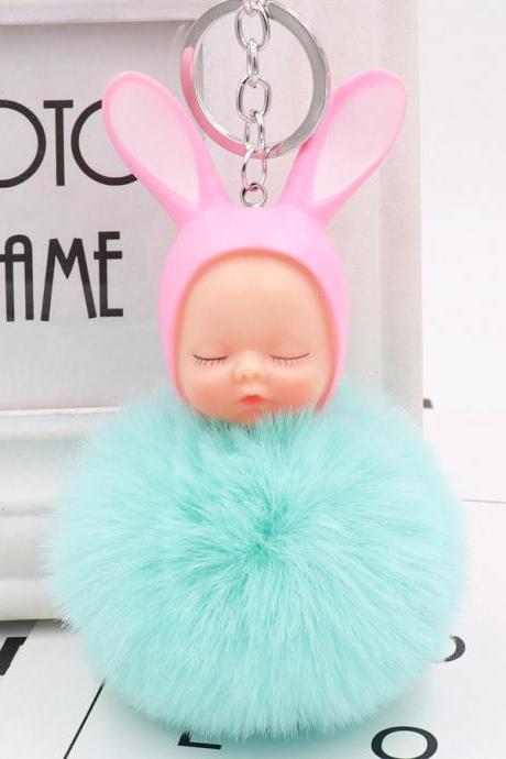Cute Sleeping Doll Hair Ball Keychain Creative Cartoon Car Keychain Plush Doll Bag Pendant-10