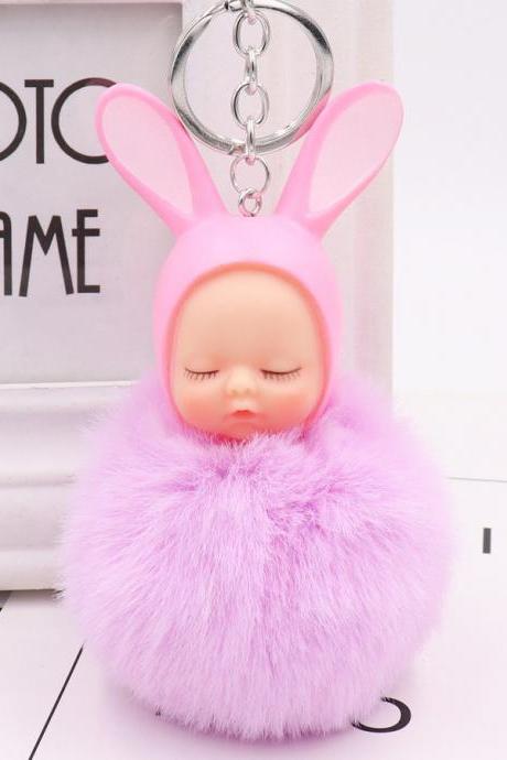 Cute Sleeping Doll Hair Ball Keychain Creative Cartoon Car Keychain Plush Doll Bag Pendant-11