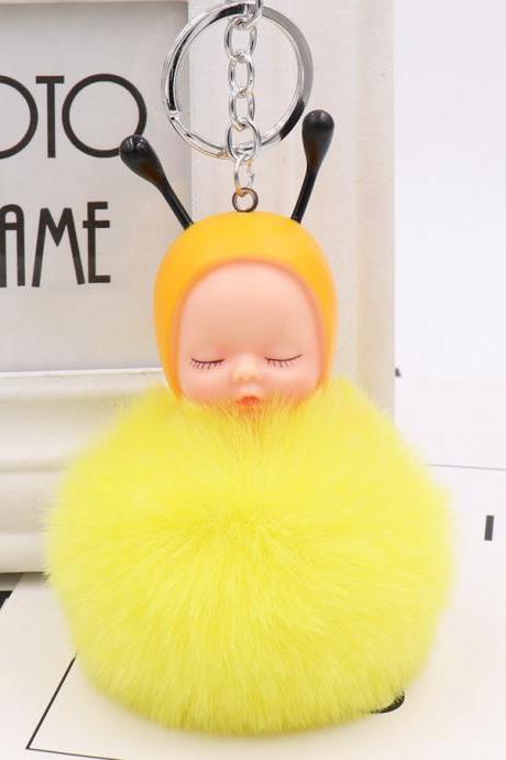 Cute Sleeping Doll Hair Ball Keychain Creative Cartoon Car Keychain Plush Doll Bag Pendant-16