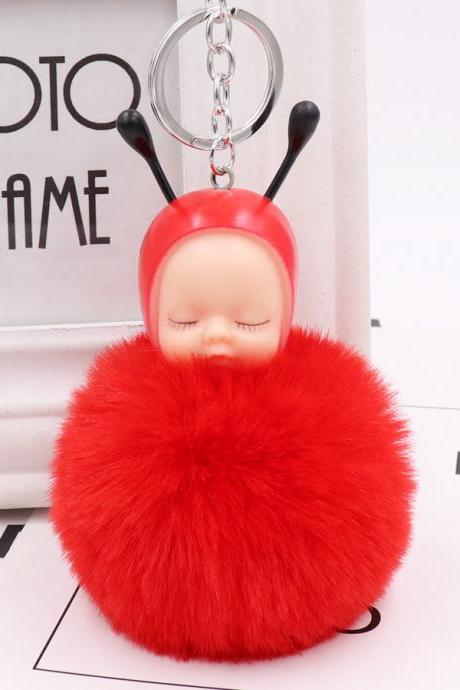 Cute Sleeping Doll Hair Ball Keychain Creative Cartoon Car Keychain Plush Doll Bag Pendant-17