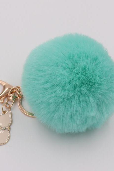 Lovely Pearl Cat Pendant Imitation Rex Rabbit Fur Ball Key Ring Lady Fur Bag Pendant Plush Pendant-3