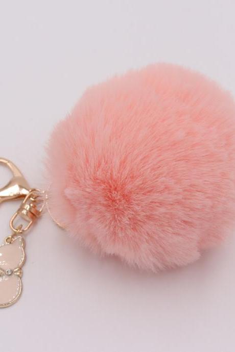 Lovely Pearl Cat Pendant Imitation Rex Rabbit Fur Ball Key Ring Lady Fur Bag Pendant Plush Pendant-4
