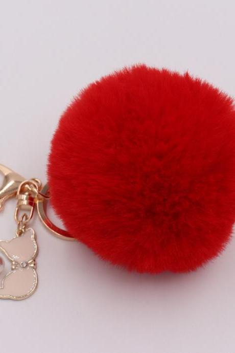 Lovely Pearl Cat Pendant Imitation Rex Rabbit Fur Ball Key Ring Lady Fur Bag Pendant Plush Pendant-5