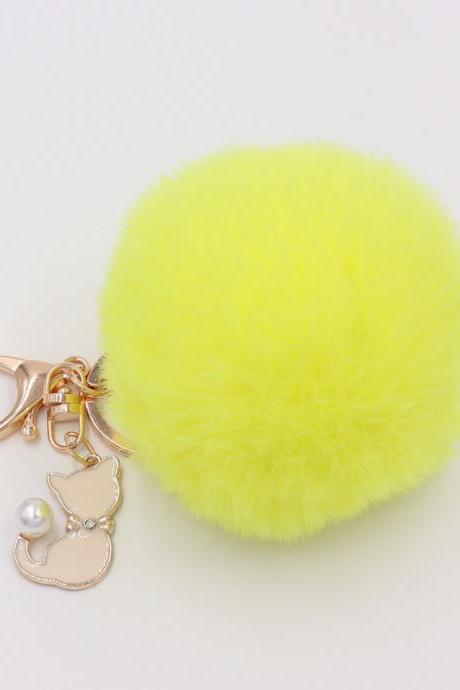Lovely Pearl Cat Pendant Imitation Rex Rabbit Fur Ball Key Ring Lady Fur Bag Pendant Plush Pendant-8