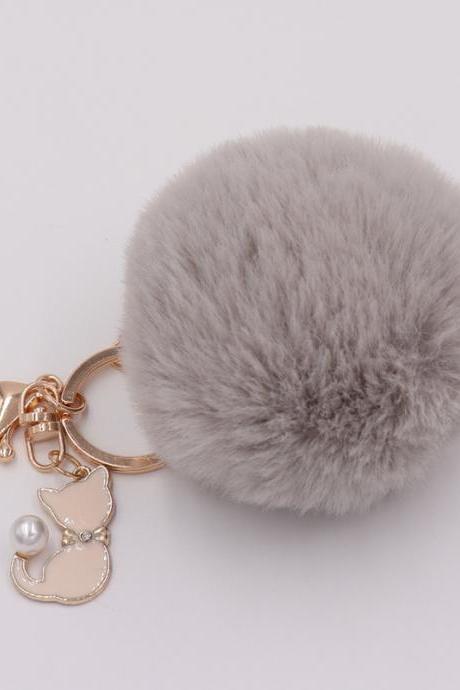 Lovely pearl Cat Pendant imitation Rex rabbit fur ball key ring lady fur bag pendant Plush Pendant-11