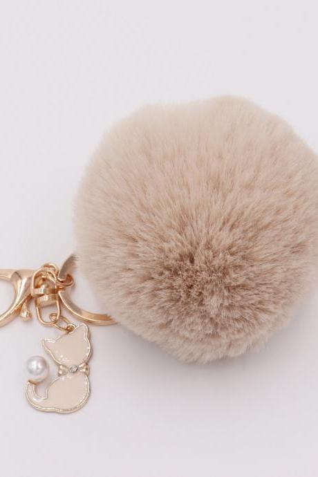 Lovely Pearl Cat Pendant Imitation Rex Rabbit Fur Ball Key Ring Lady Fur Bag Pendant Plush Pendant-12