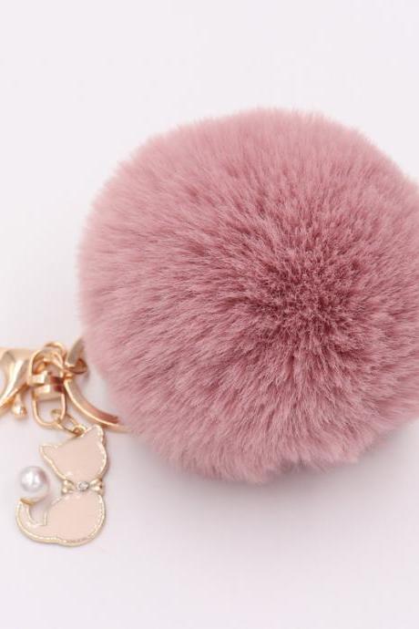 Lovely Pearl Cat Pendant Imitation Rex Rabbit Fur Ball Key Ring Lady Fur Bag Pendant Plush Pendant-13