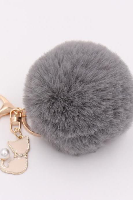 Lovely Pearl Cat Pendant Imitation Rex Rabbit Fur Ball Key Ring Lady Fur Bag Pendant Plush Pendant-14