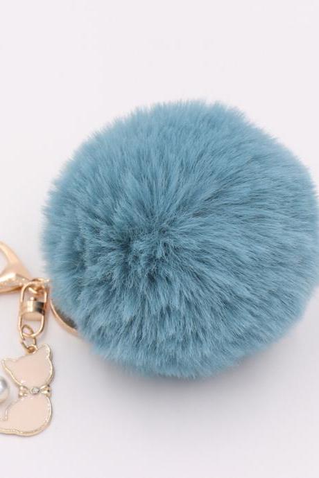 Lovely Pearl Cat Pendant Imitation Rex Rabbit Fur Ball Key Ring Lady Fur Bag Pendant Plush Pendant-15