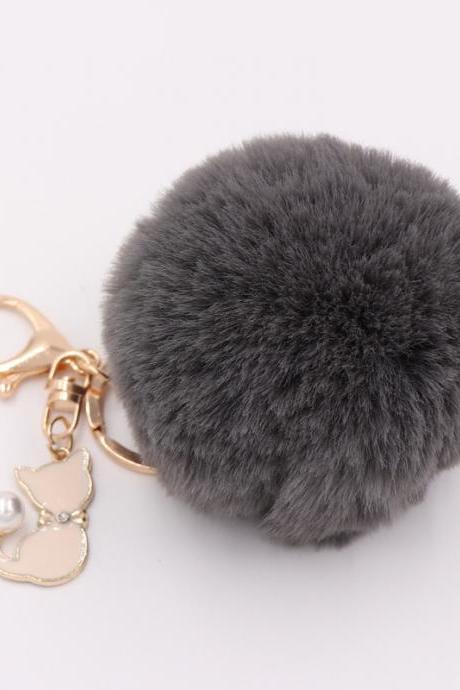 Lovely Pearl Cat Pendant Imitation Rex Rabbit Fur Ball Key Ring Lady Fur Bag Pendant Plush Pendant-16