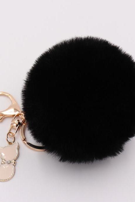 Lovely Pearl Cat Pendant Imitation Rex Rabbit Fur Ball Key Ring Lady Fur Bag Pendant Plush Pendant-19