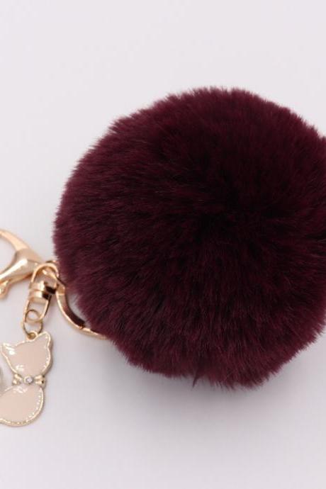 Lovely Pearl Cat Pendant Imitation Rex Rabbit Fur Ball Key Ring Lady Fur Bag Pendant Plush Pendant-20