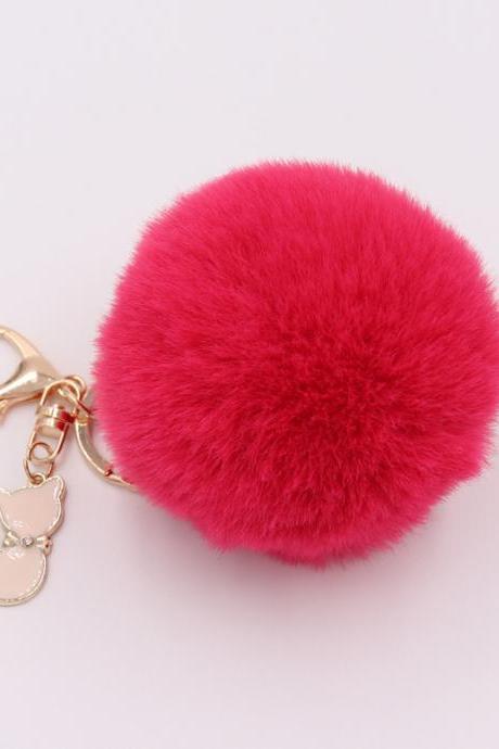 Lovely Pearl Cat Pendant Imitation Rex Rabbit Fur Ball Key Ring Lady Fur Bag Pendant Plush Pendant-21