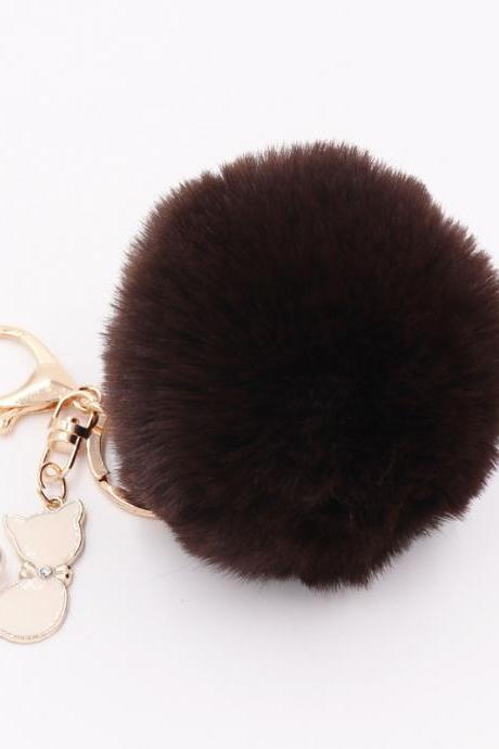 Lovely Pearl Cat Pendant Imitation Rex Rabbit Fur Ball Key Ring Lady Fur Bag Pendant Plush Pendant-22