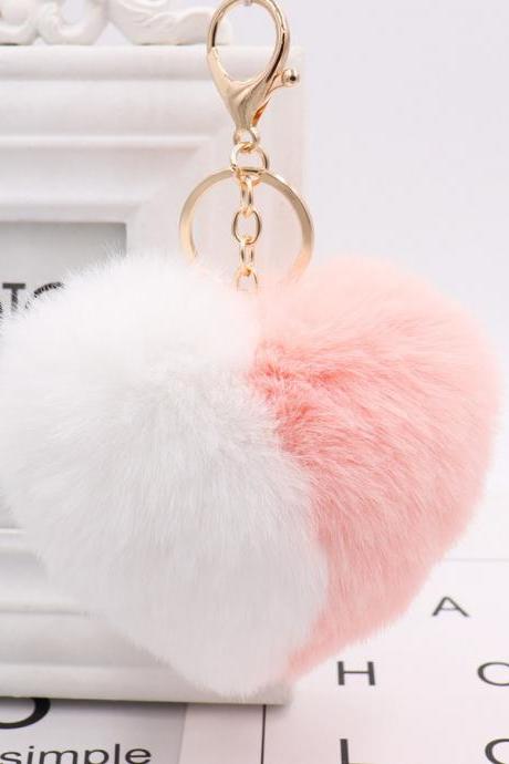 Color Matching Love Bag Pendant Peach Heart Key Ring Imitation Rex Rabbit Heart Hair Ball Pendant Fur Car Key Ring-1
