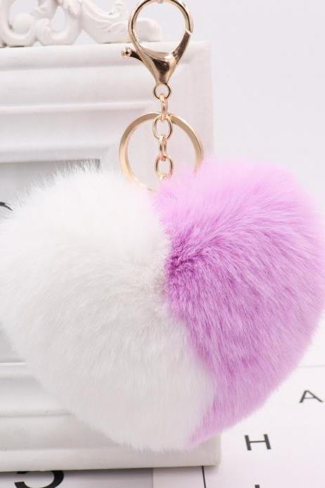 Color Matching Love Bag Pendant Peach Heart Key Ring Imitation Rex Rabbit Heart Hair Ball Pendant Fur Car Key Ring-2
