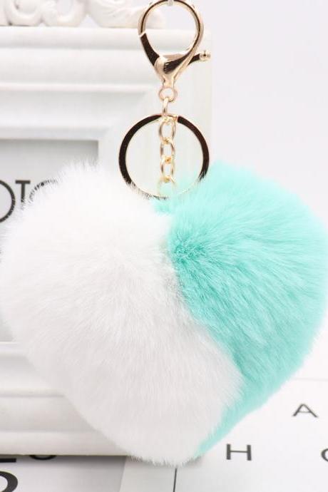 Color Matching Love Bag Pendant Peach Heart Key Ring Imitation Rex Rabbit Heart Hair Ball Pendant Fur Car Key Ring-4