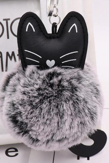 Cute Black Kitten Key Chain Imitation Rex Rabbit Fur Ball Pendant Cat Plush Doll Bag Pendant Gift-1