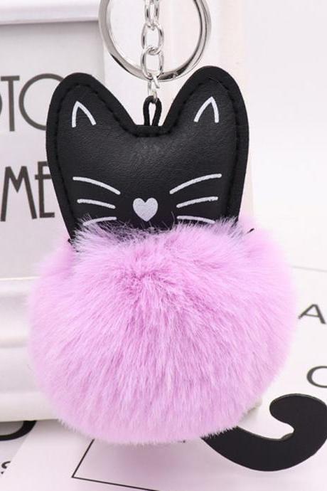 Cute Black Kitten Key Chain Imitation Rex Rabbit Fur Ball Pendant Cat Plush Doll Bag Pendant Gift-2