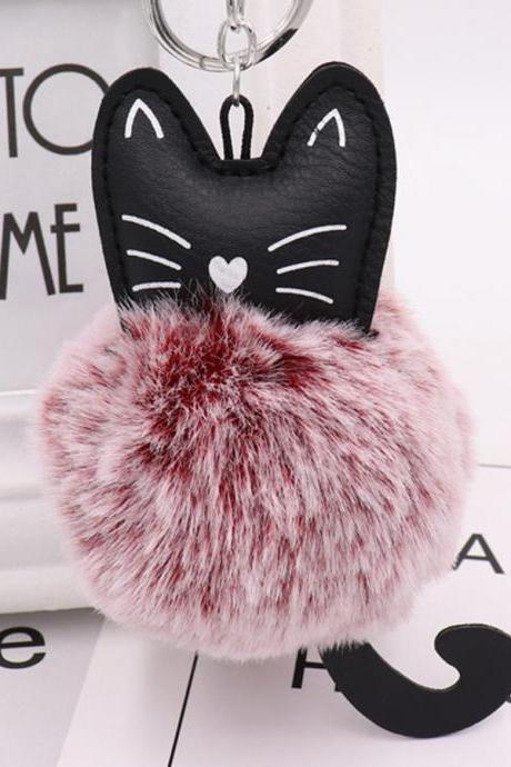 Cute Black Kitten Key Chain Imitation Rex Rabbit Fur Ball Pendant Cat Plush Doll Bag Pendant Gift-3